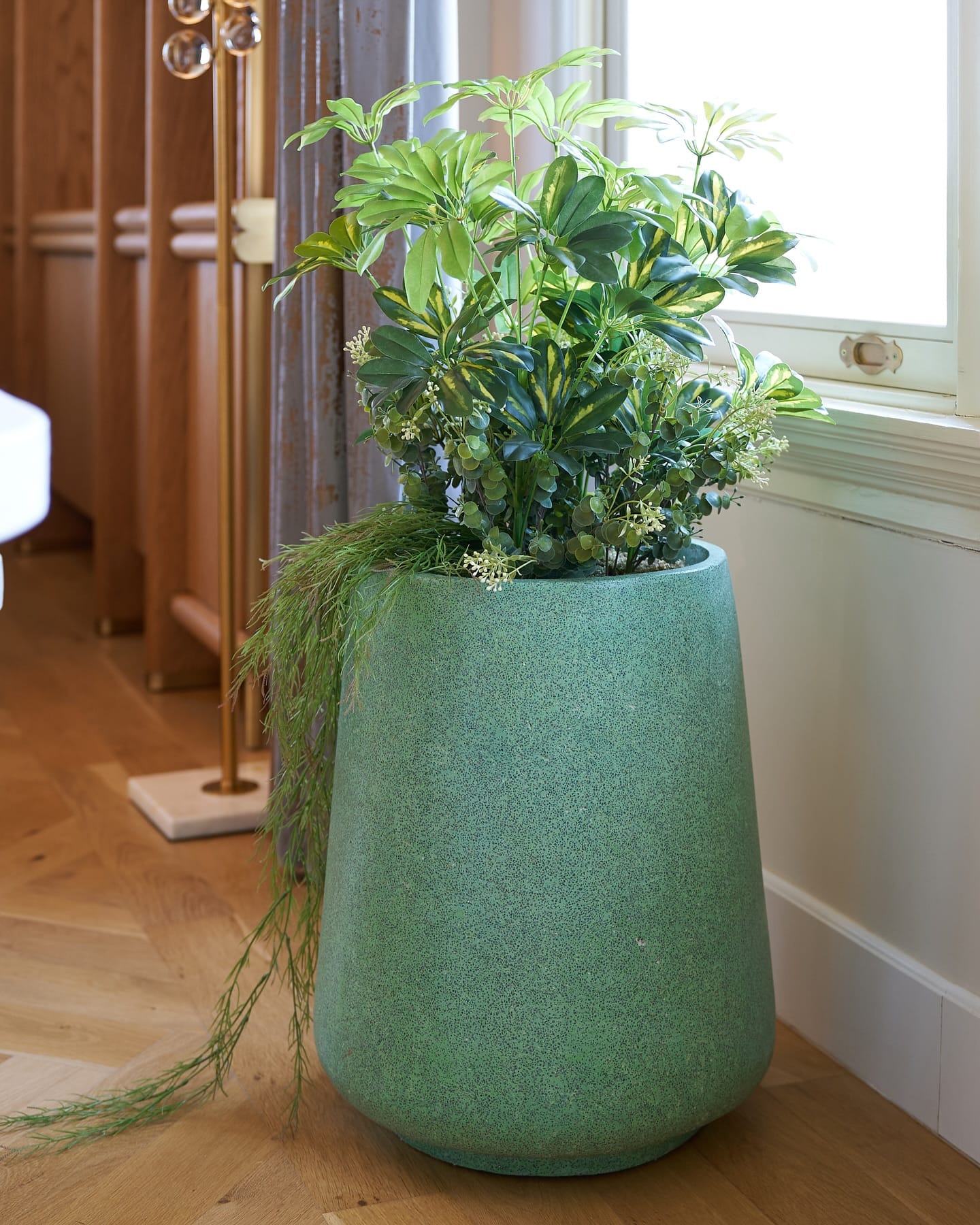 concrete planters on window sill