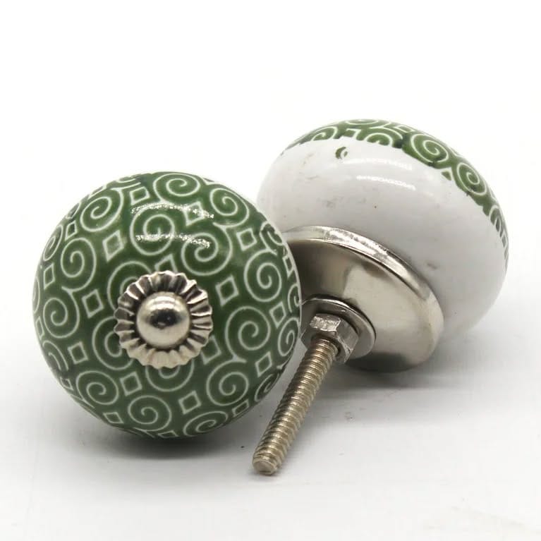ceramic knobs on wooden cabinet