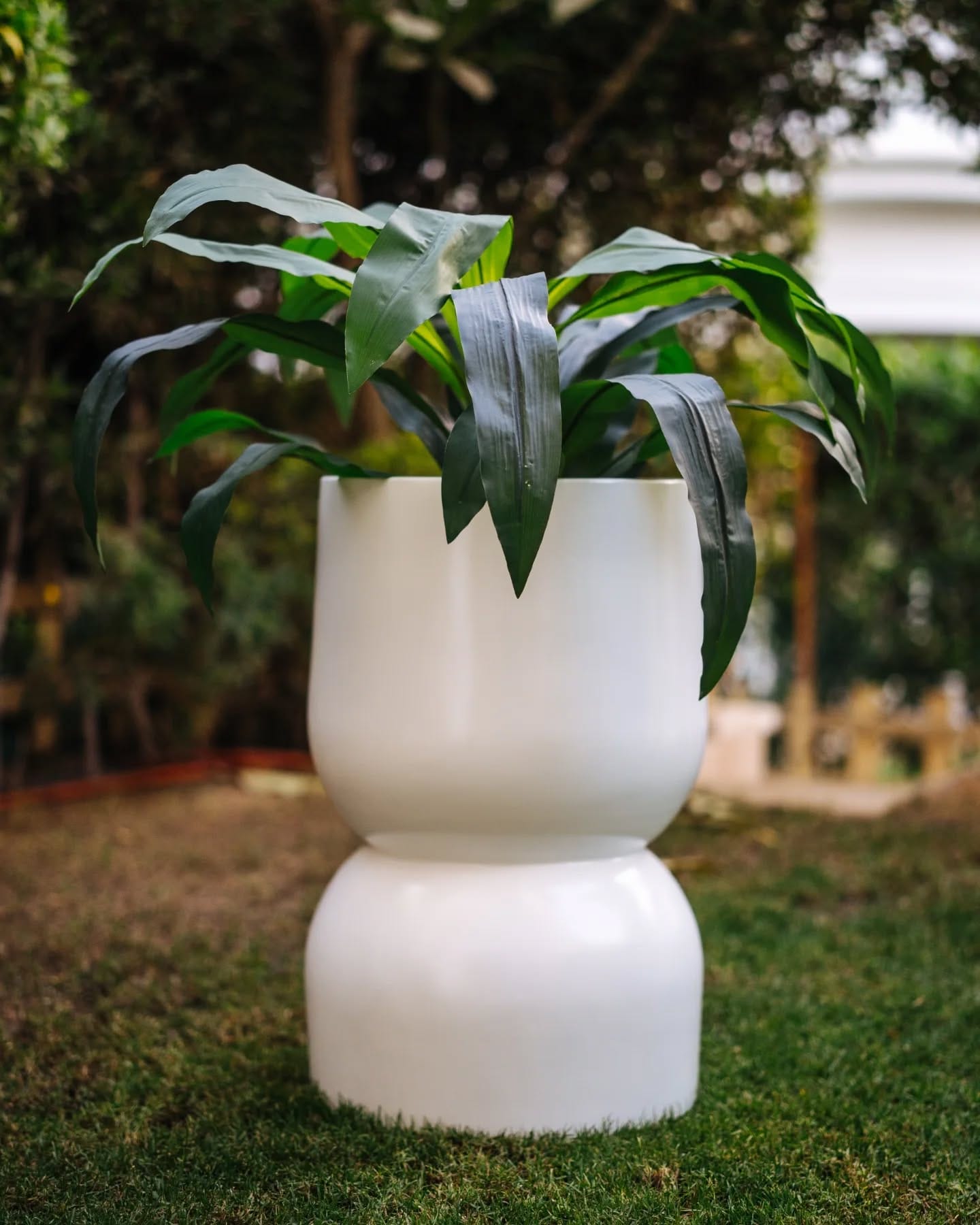 Lightweight grey fiberglass plant pots