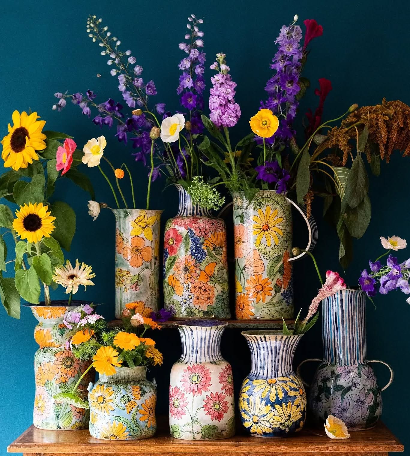 hand-painted ceramic pots