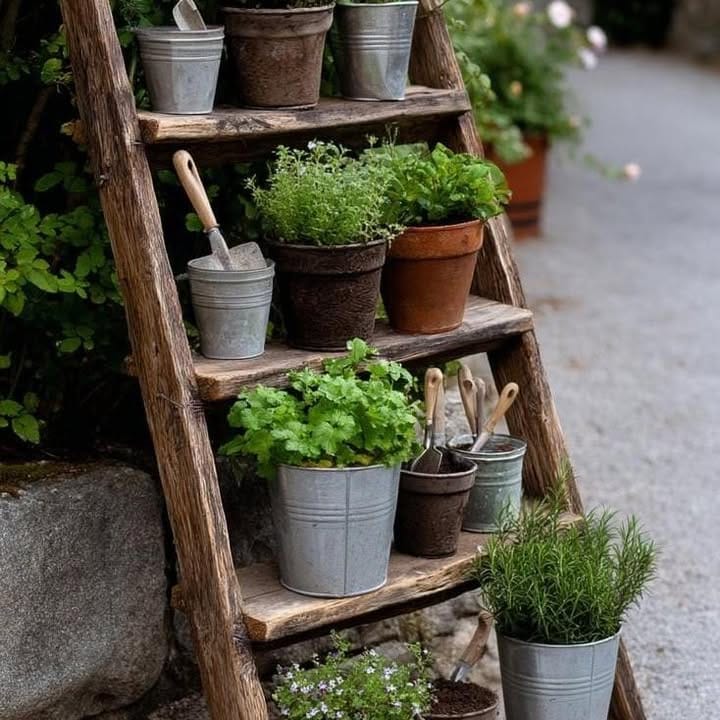Shabby chic watering can with wildflowers