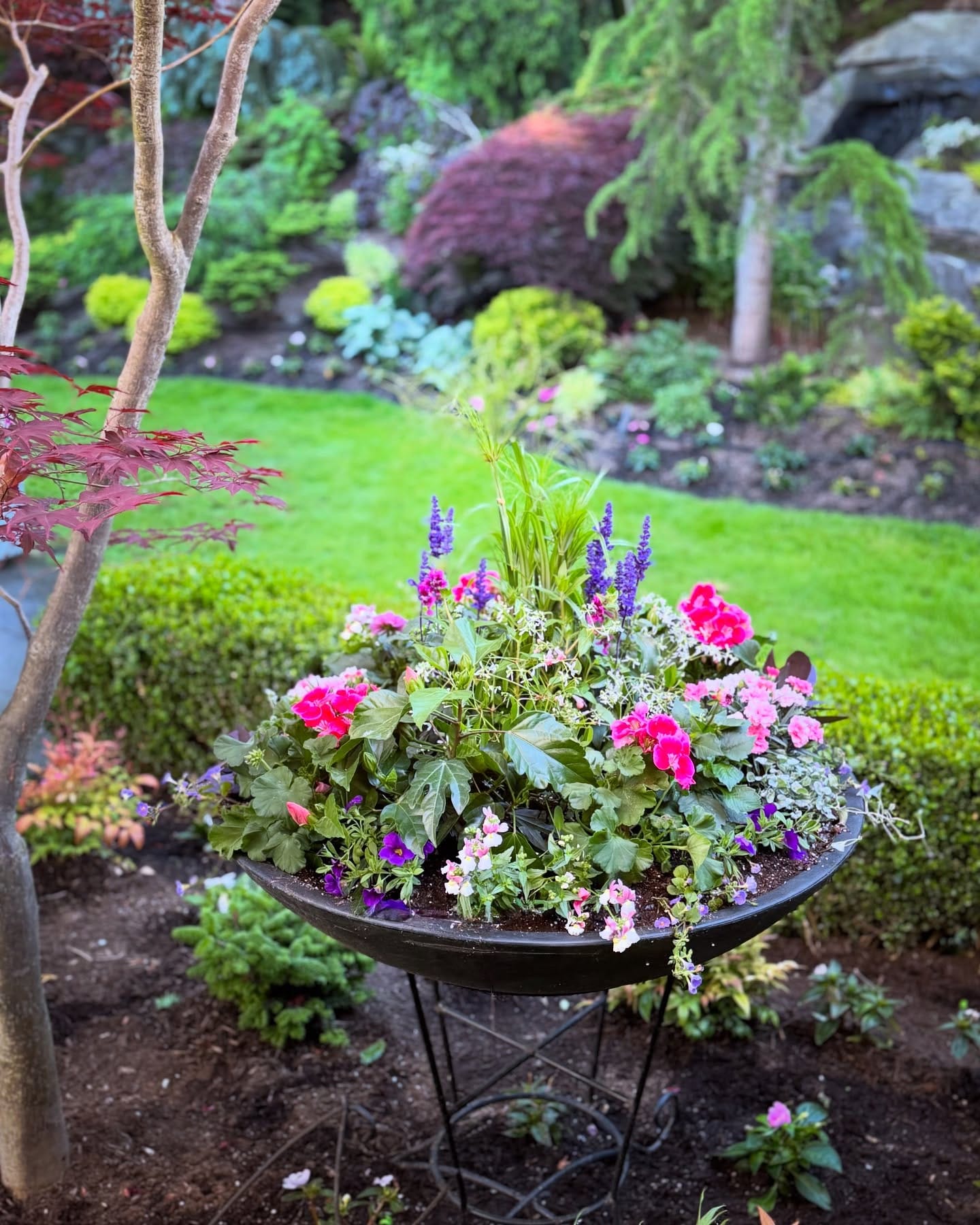 symmetrical pair of cast iron urns