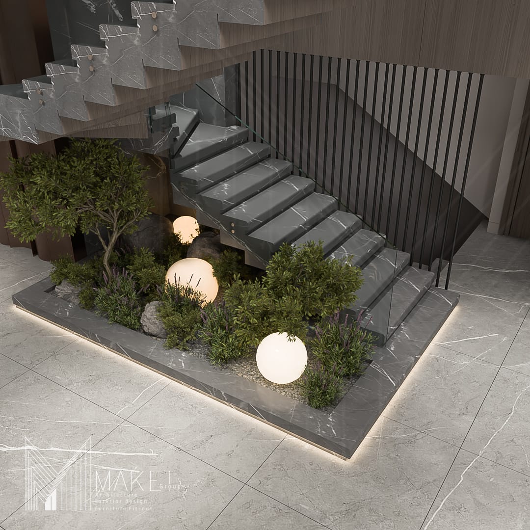 staggered marble-look planters with ivy