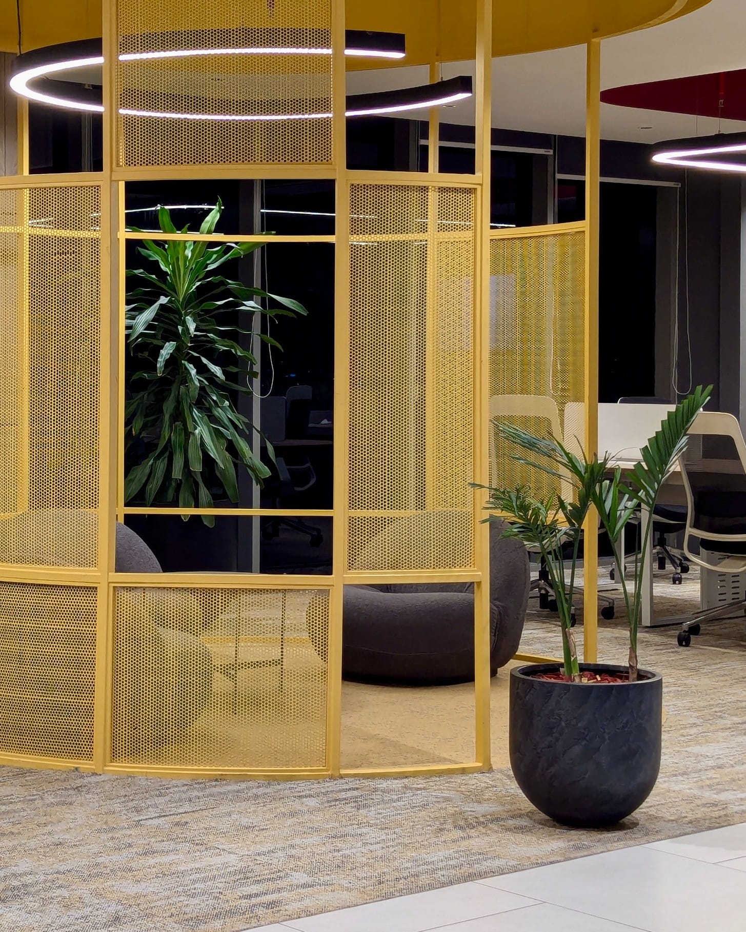 serene corner with brass planter