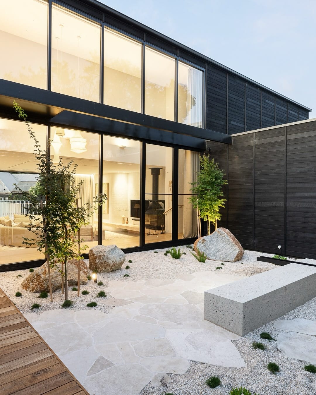 Minimalist sand and stone garden on tray