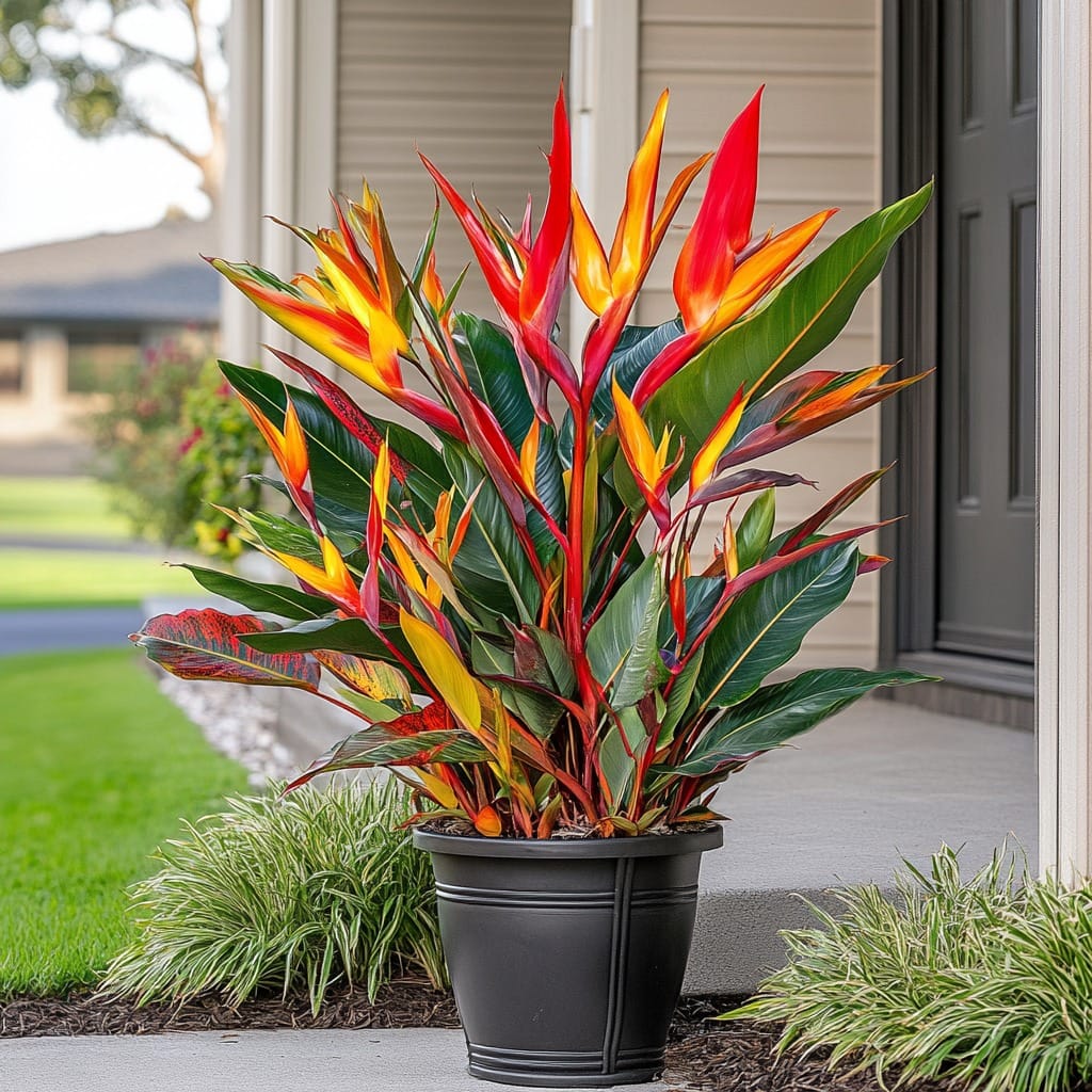 Tall bird of paradise in ceramic planter