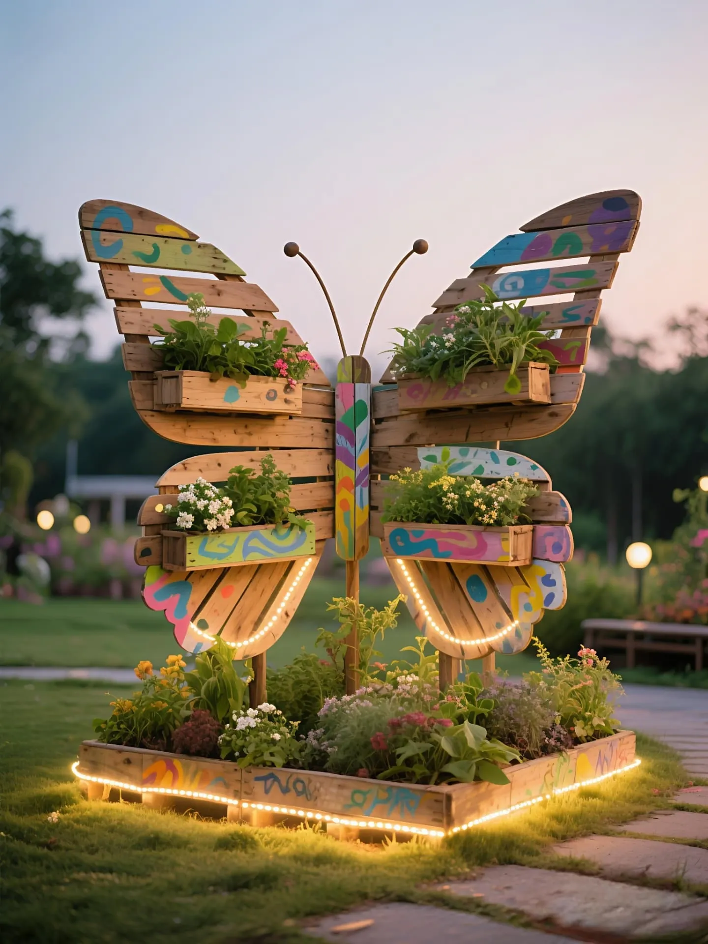 Eco-friendly butterfly habitat garden with wooden crates
