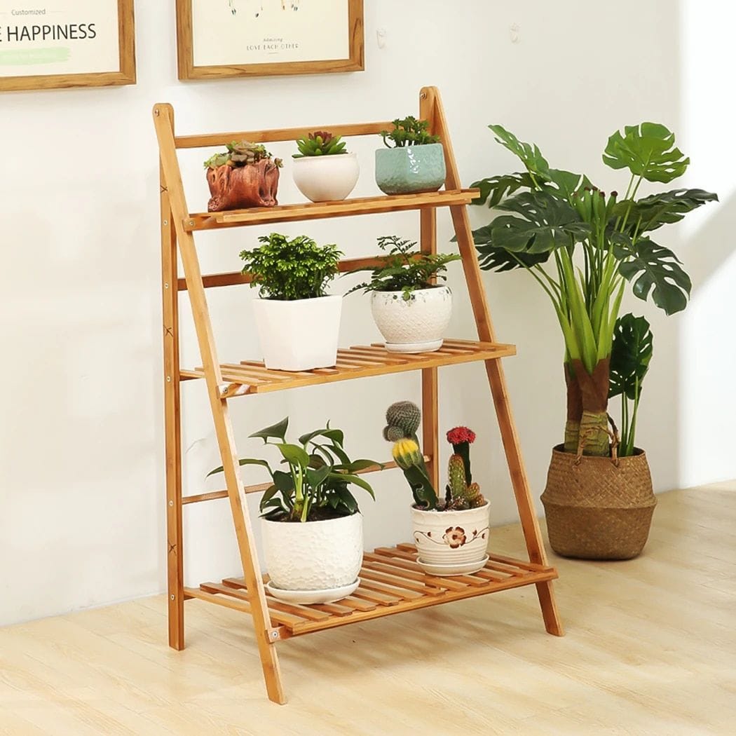Reclaimed wood tiered ladder plant stand