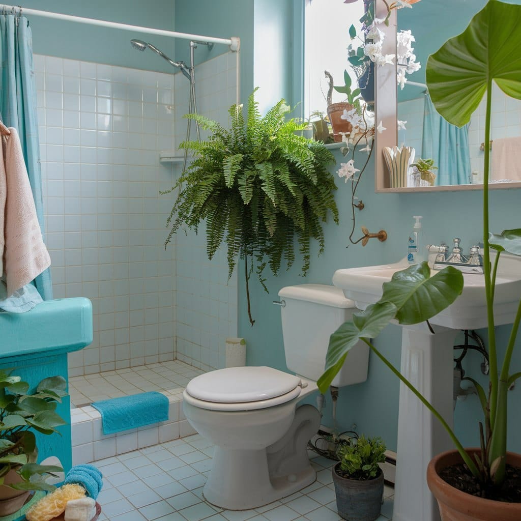 gradient pots in bathroom