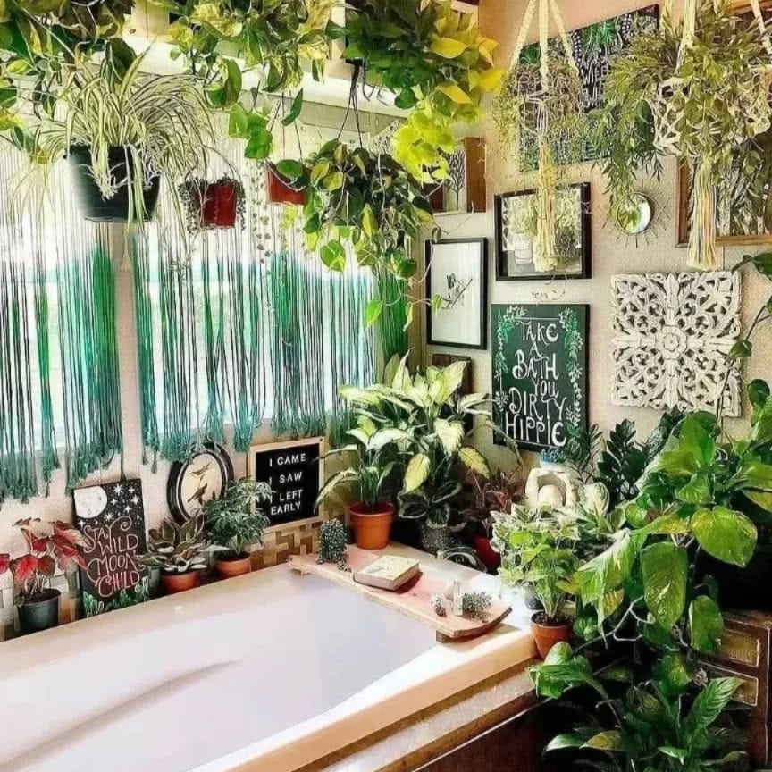 Zen bathroom with clay pots and bamboo accents