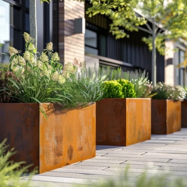 Vintage toolbox with small flowering plants