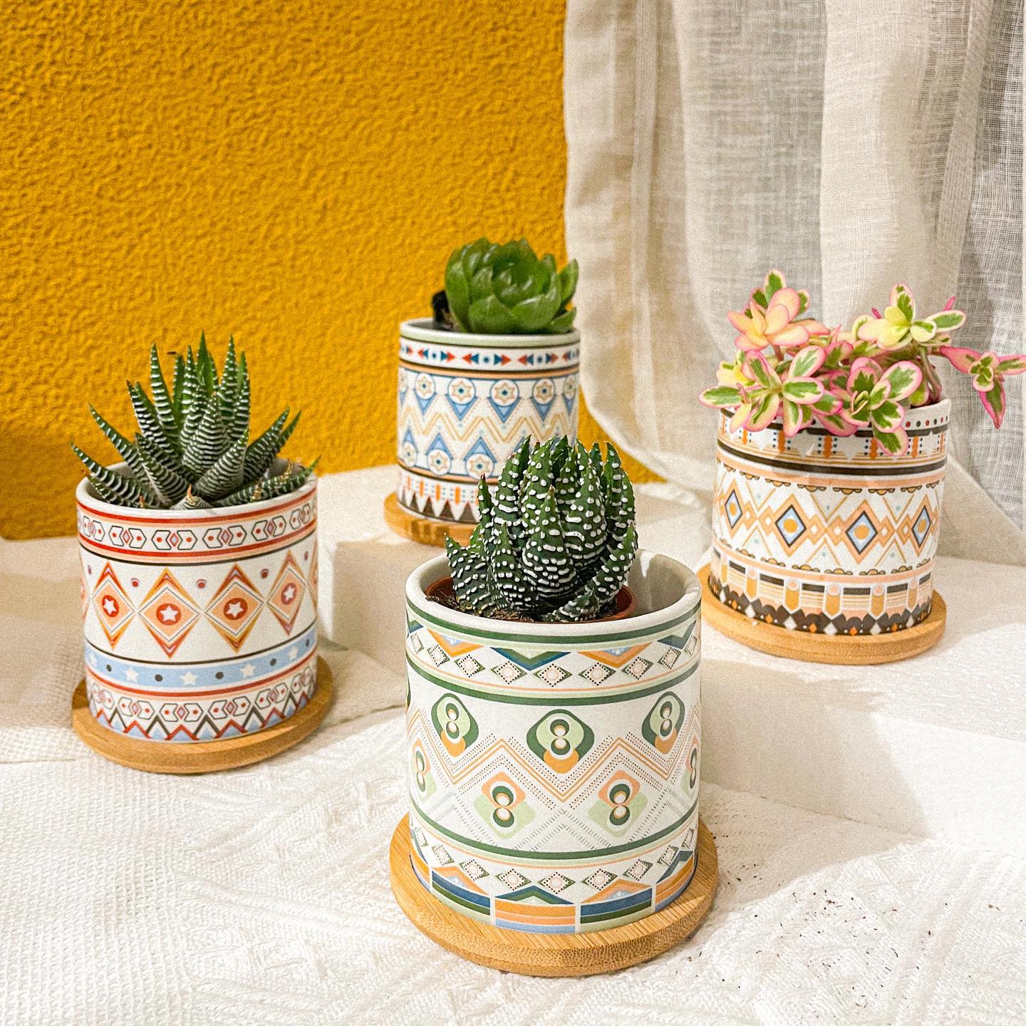 Brightly colored ceramic pots