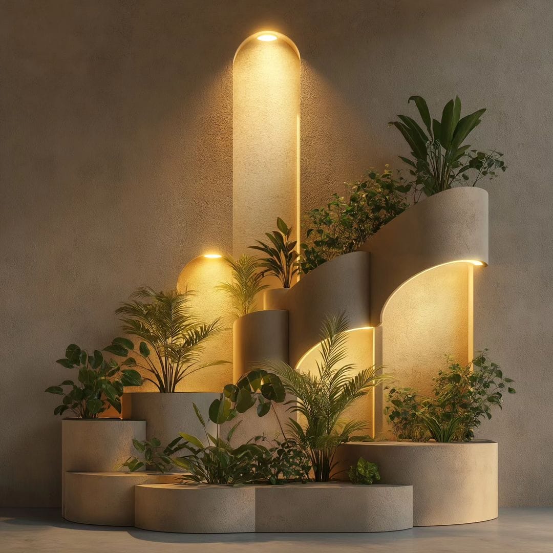 succulent plant lamp on shelf