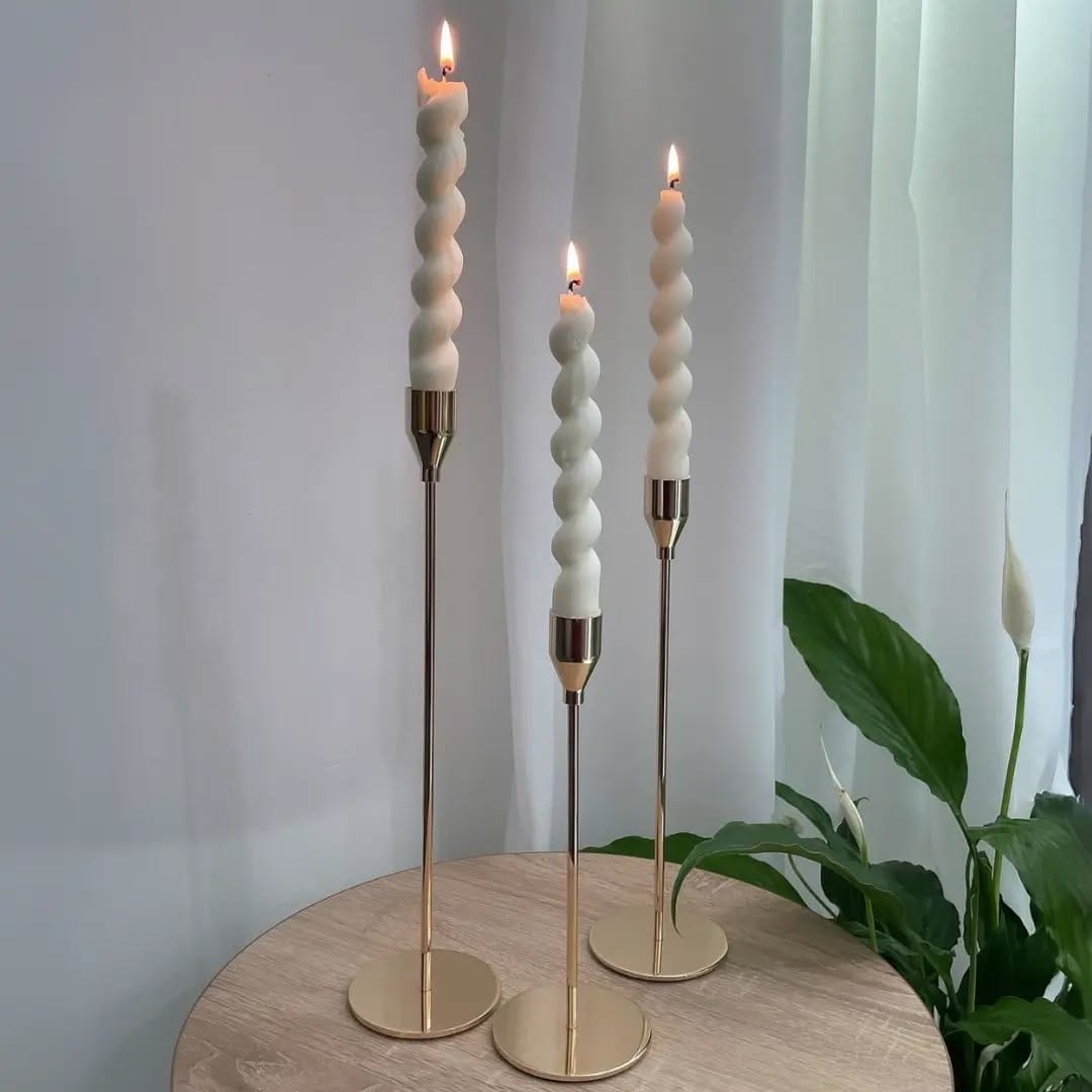 Elegant wrought iron candle holders with succulents