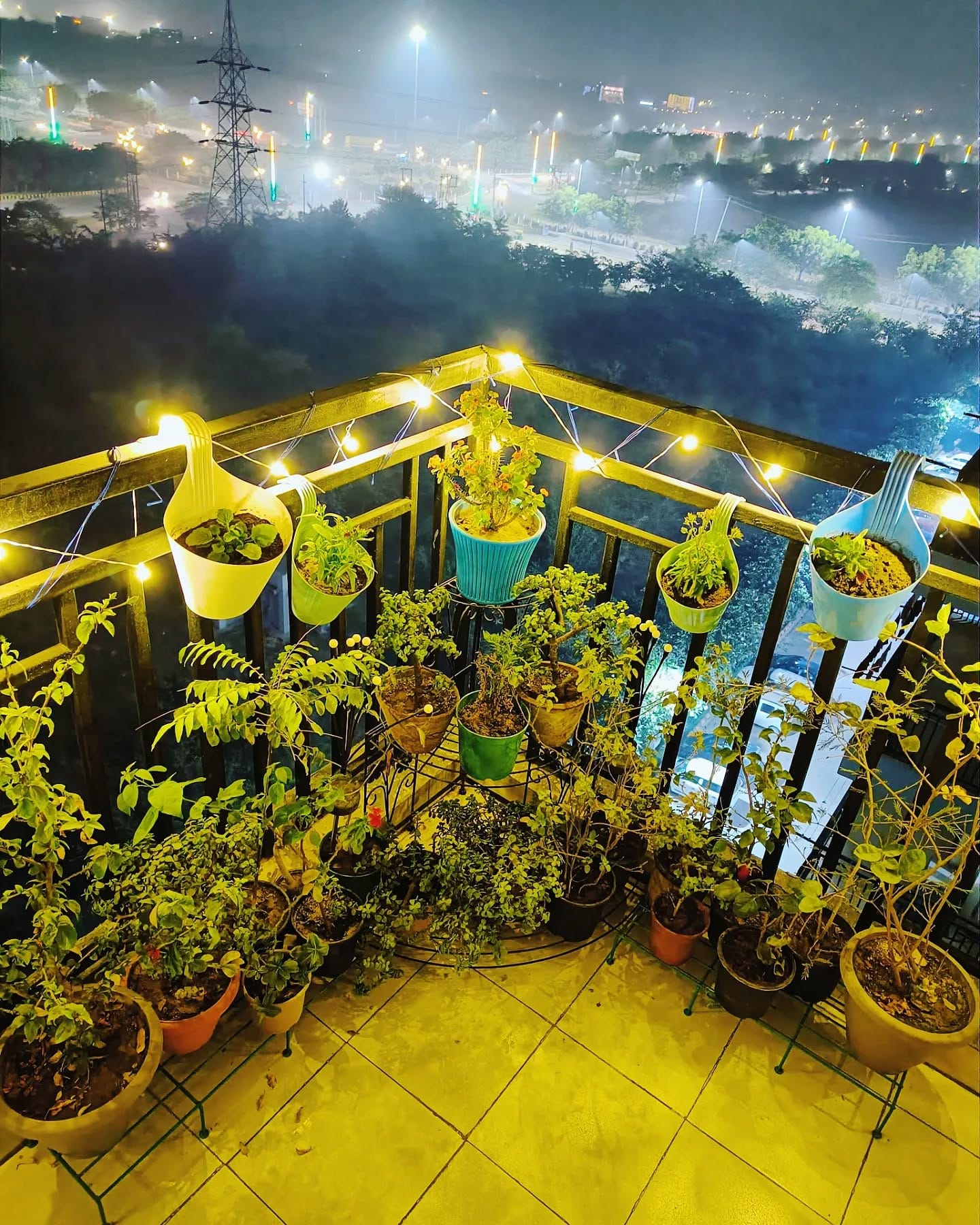 balcony garden with fiber optic lighting