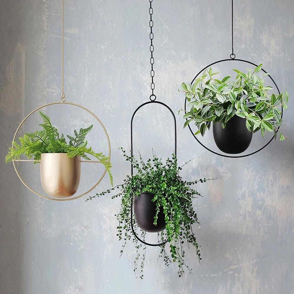 hanging brass planters in compact space