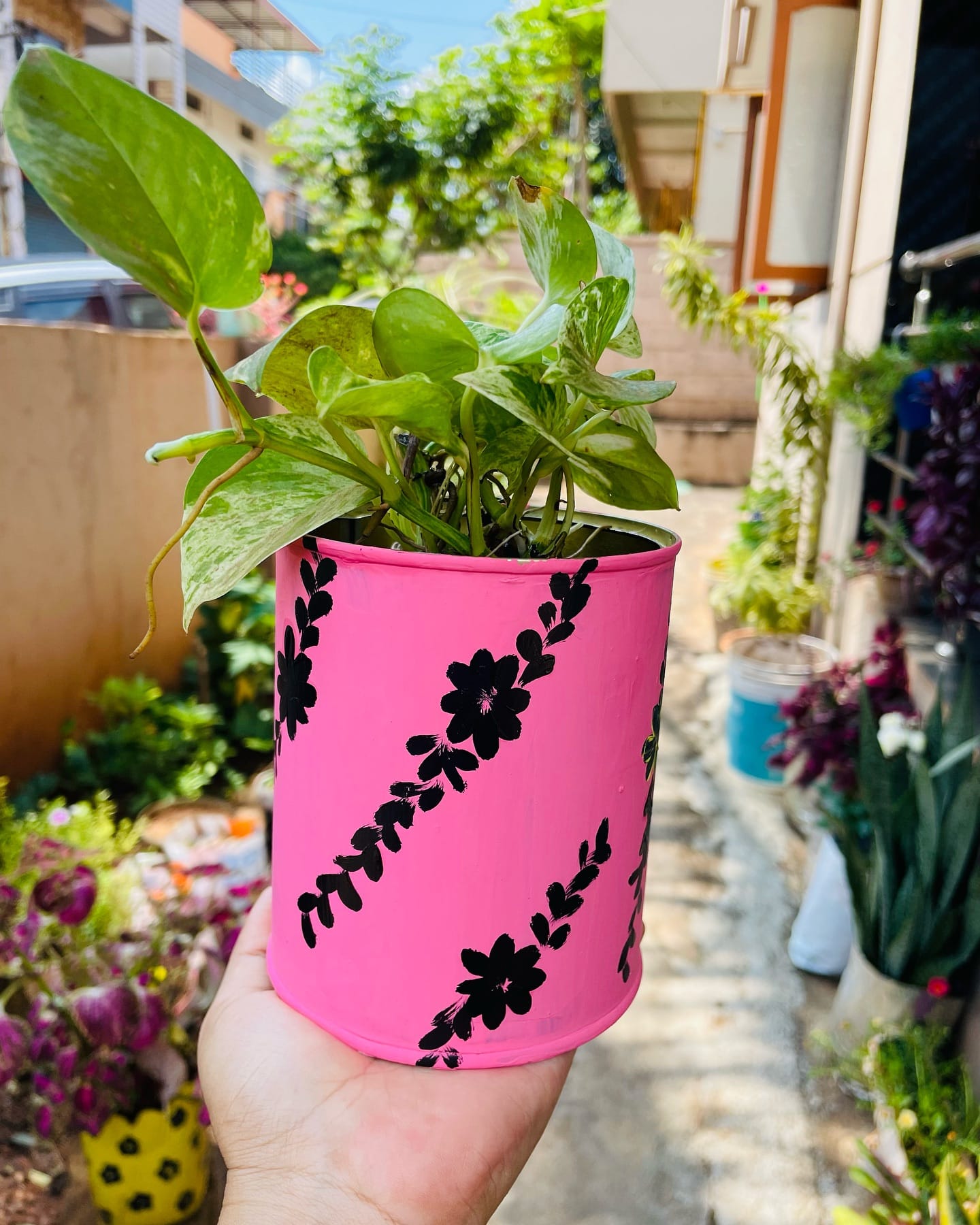 recycled plastic planter with ferns