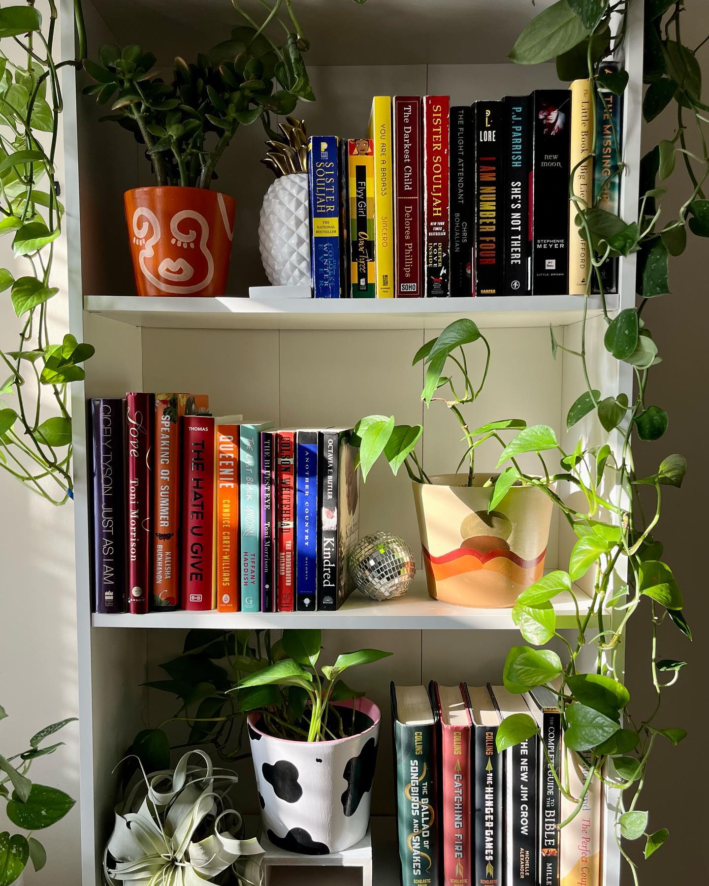 Modern bookshelf with integrated plant shelves