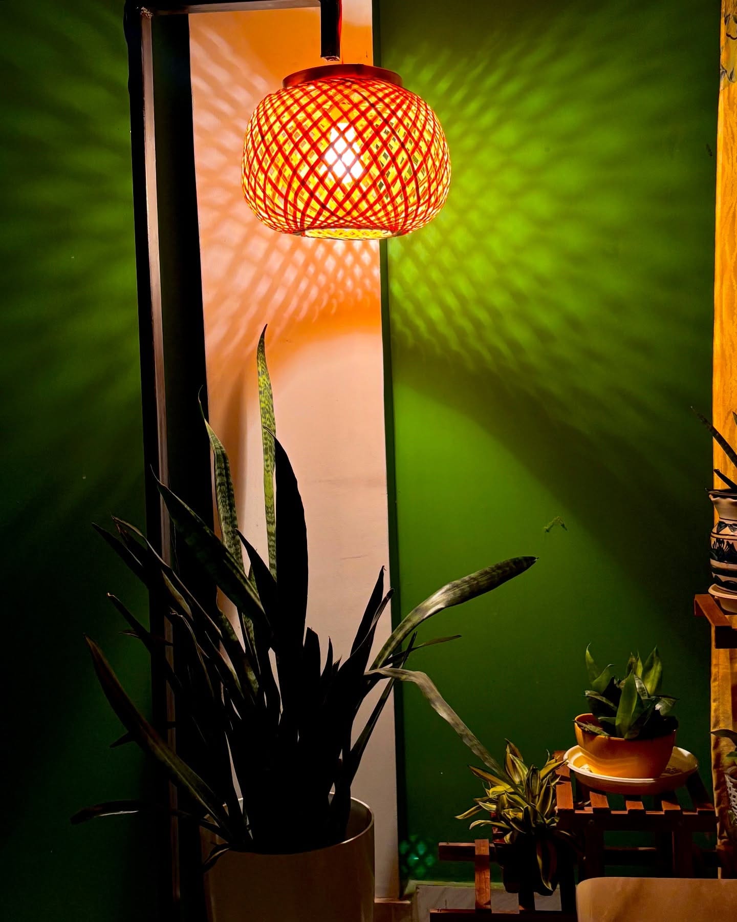 intricate bamboo shadows on the floor