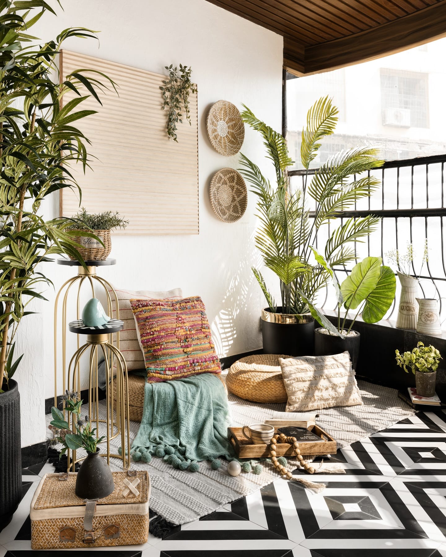 meditation corner with plant shadows