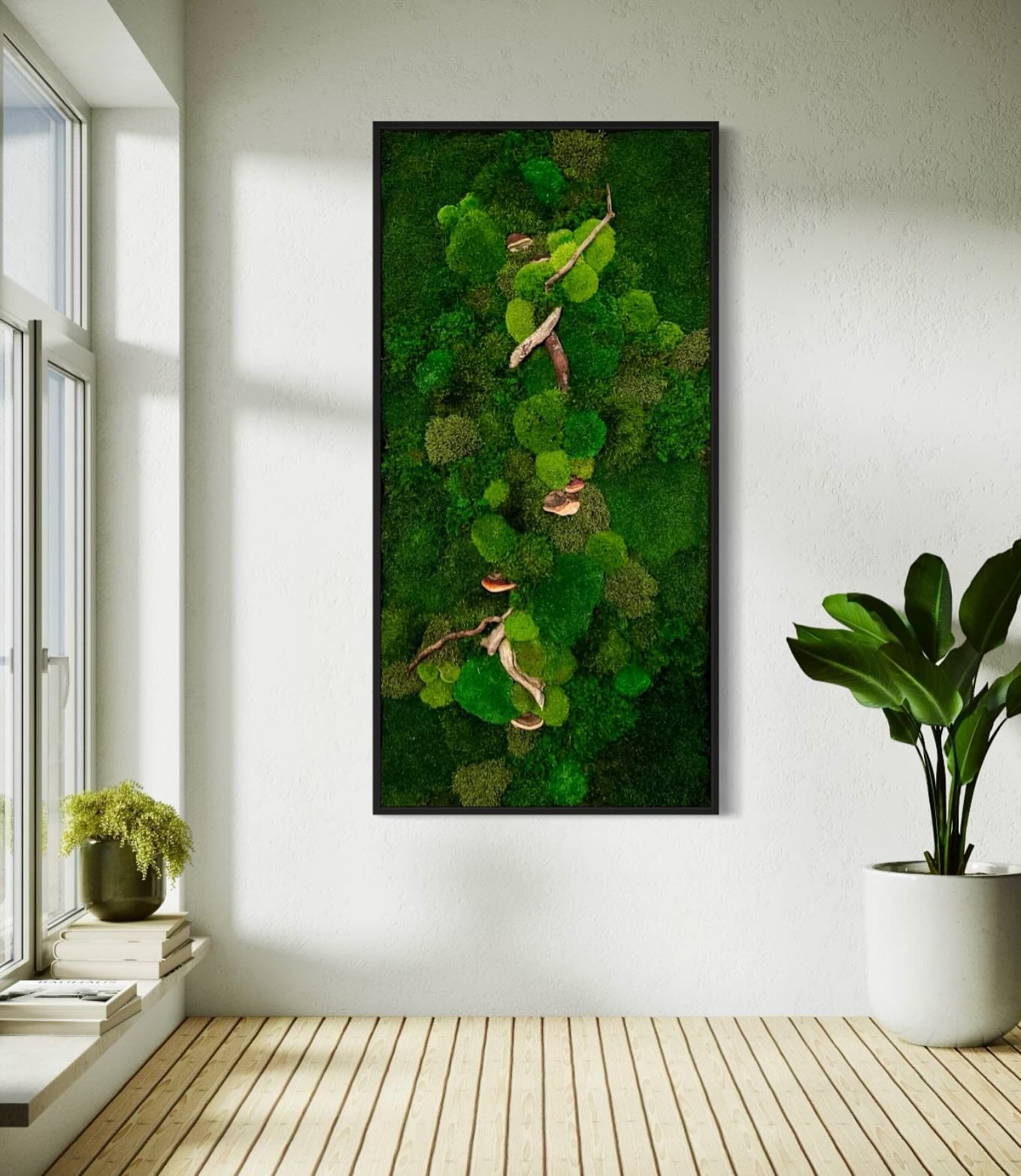 framed moss art on wall