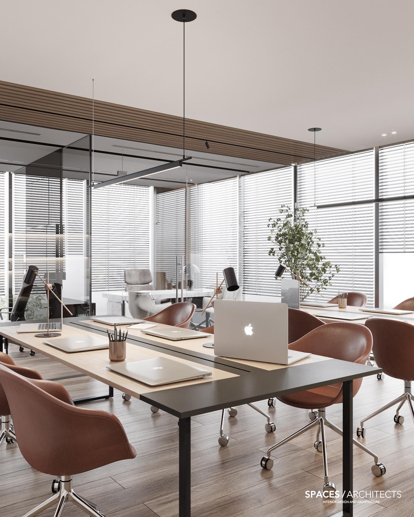 organized desk with nested containers