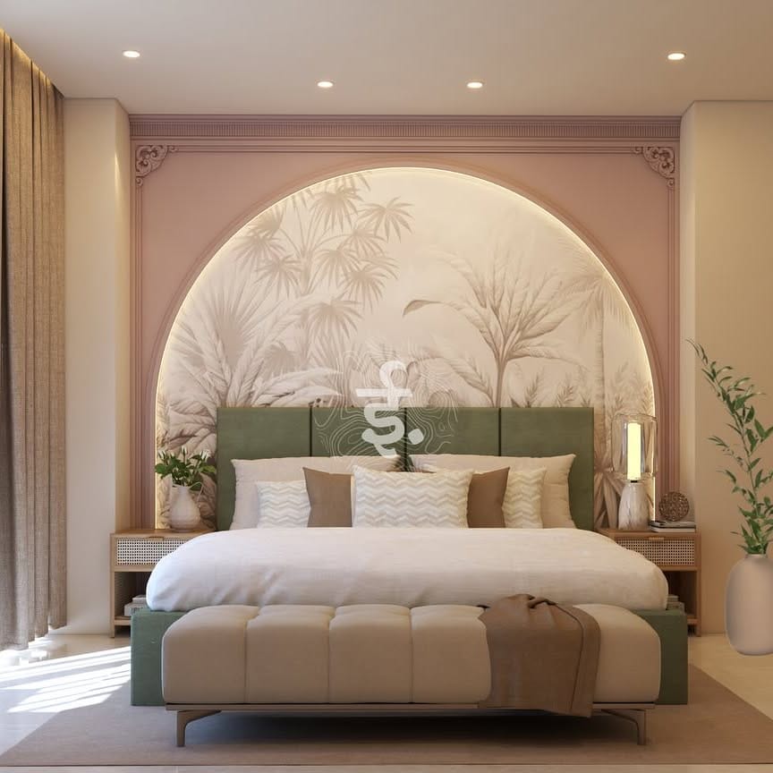 Luxurious moss-covered headboard design