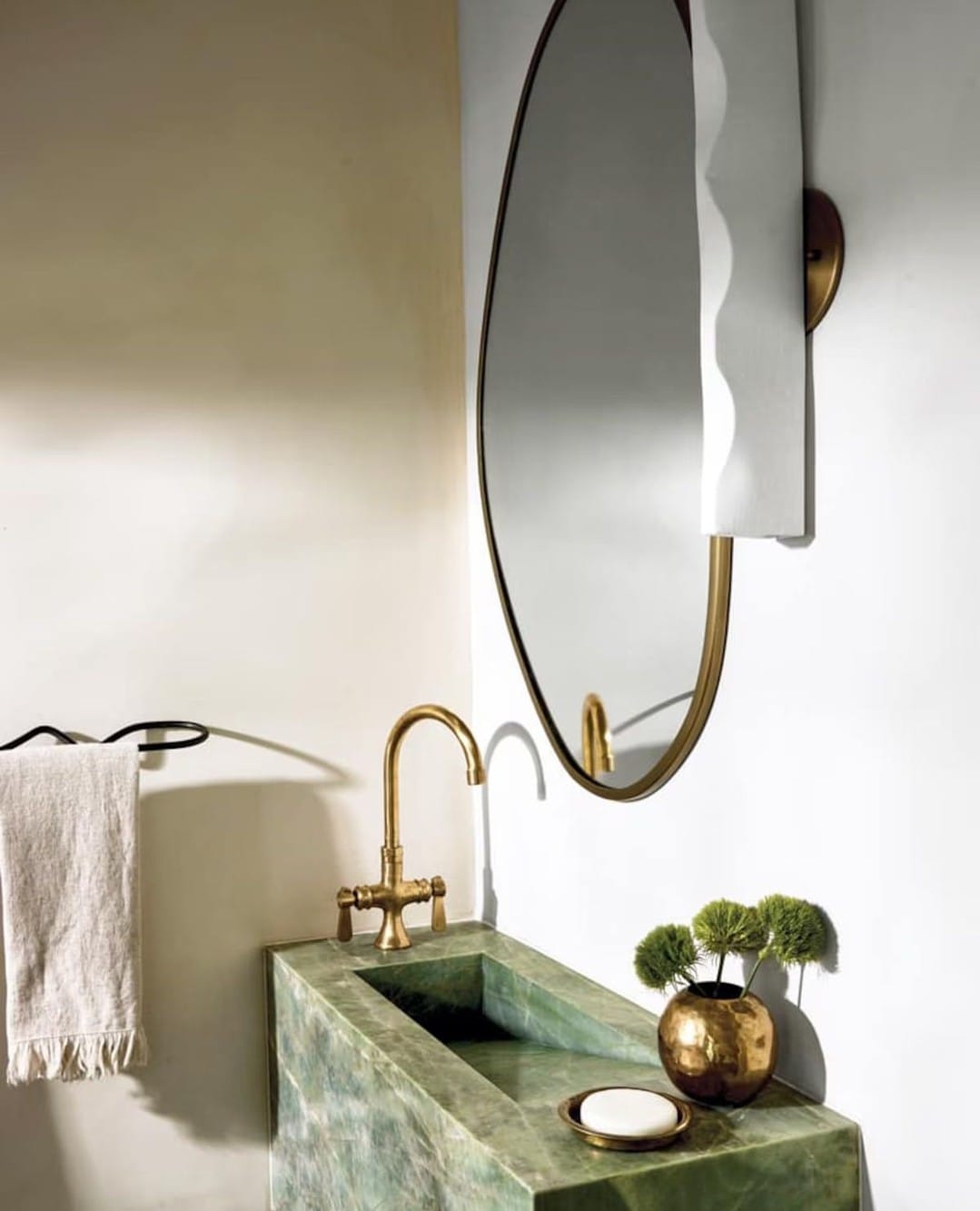 pistachio green floating shelves with decor