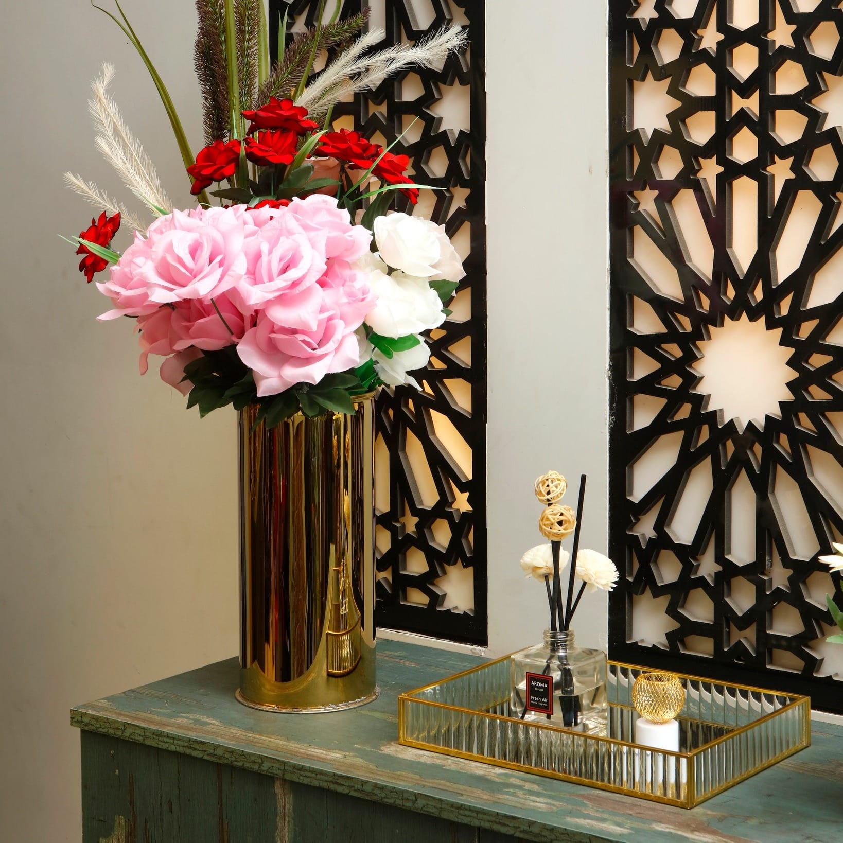 stainless steel planter with snake plant