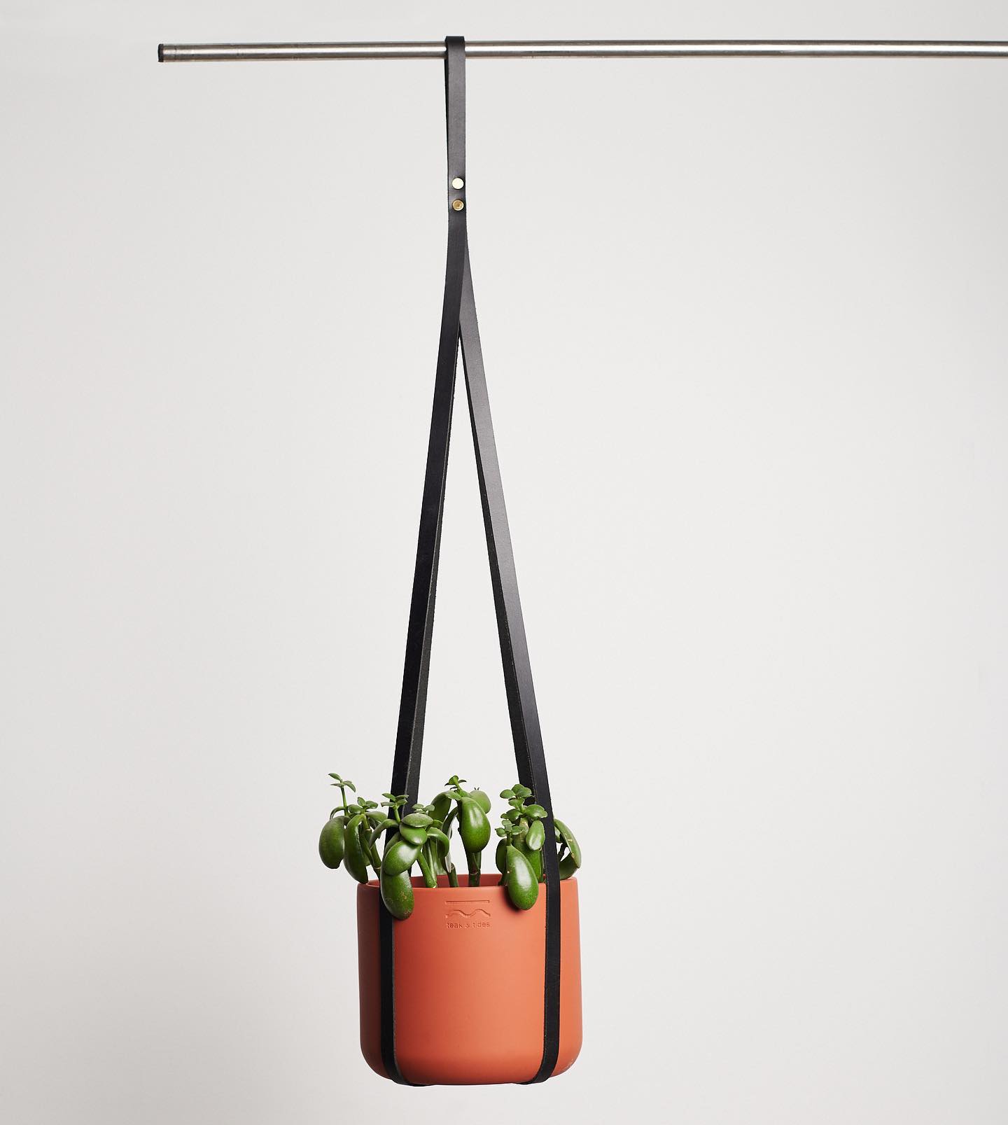 planter with leather strap hanger