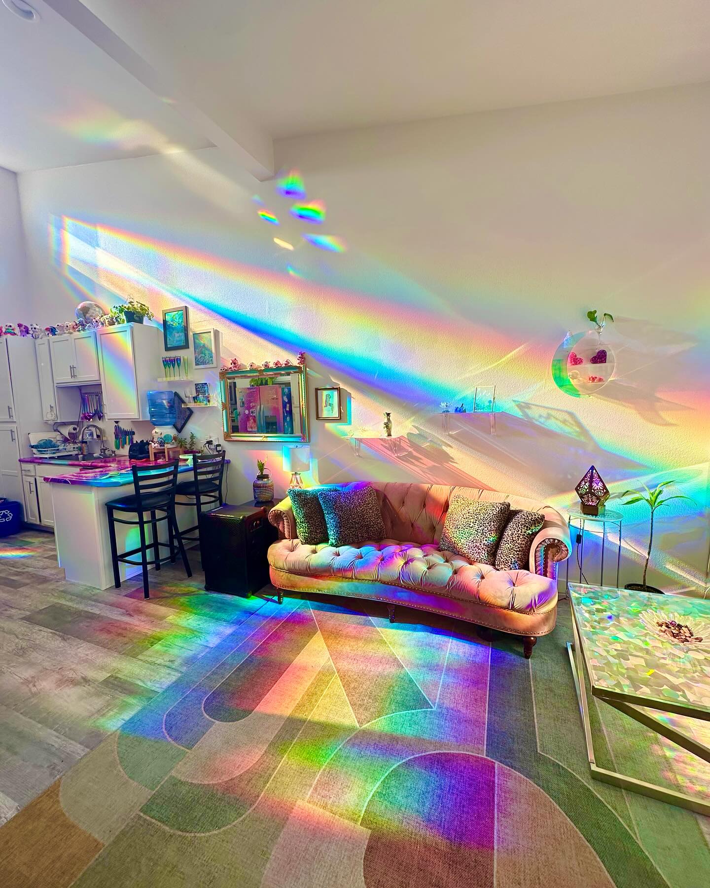 compact apartment with vibrant light effects