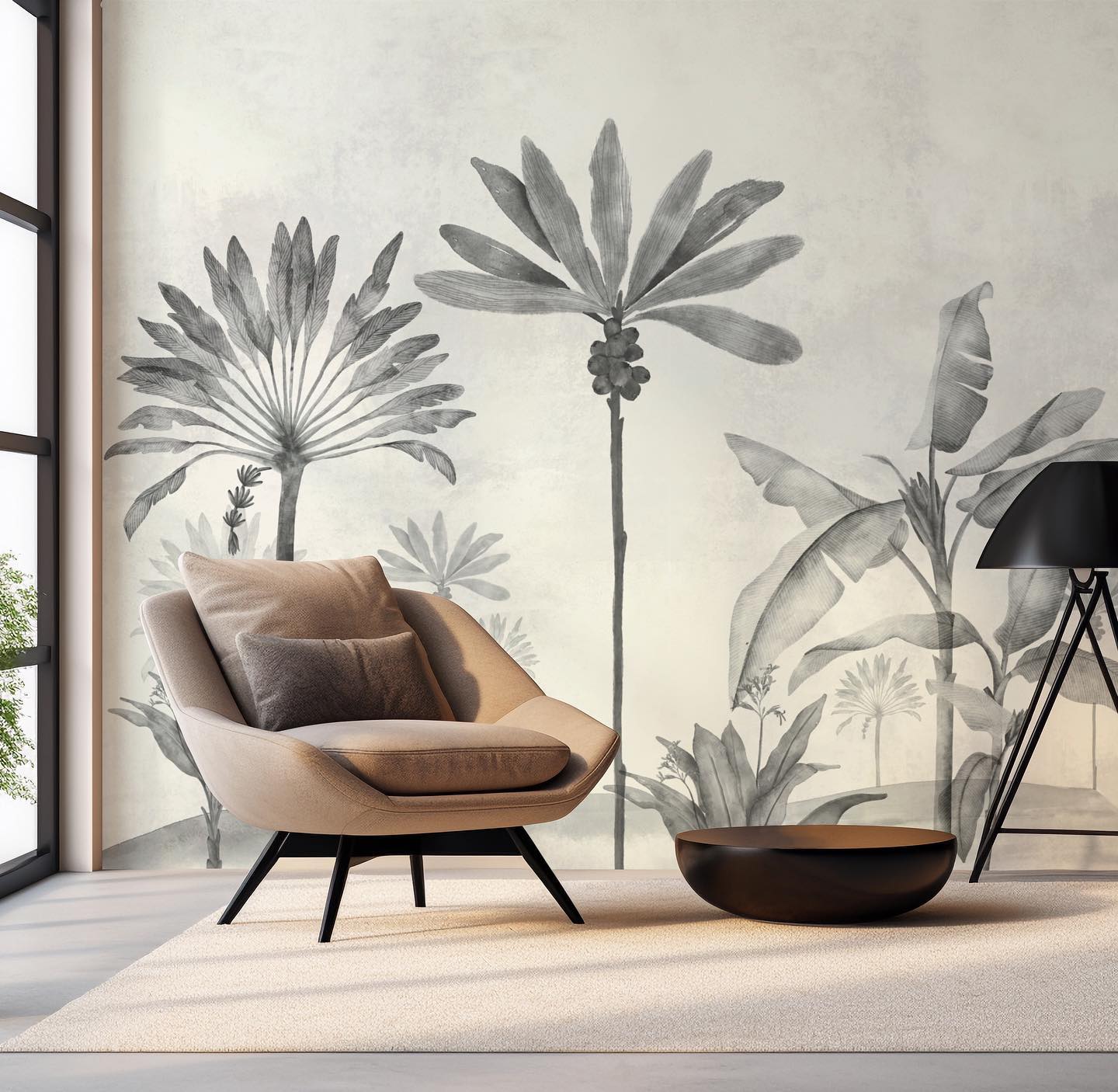 Sleek black and white plant wall display