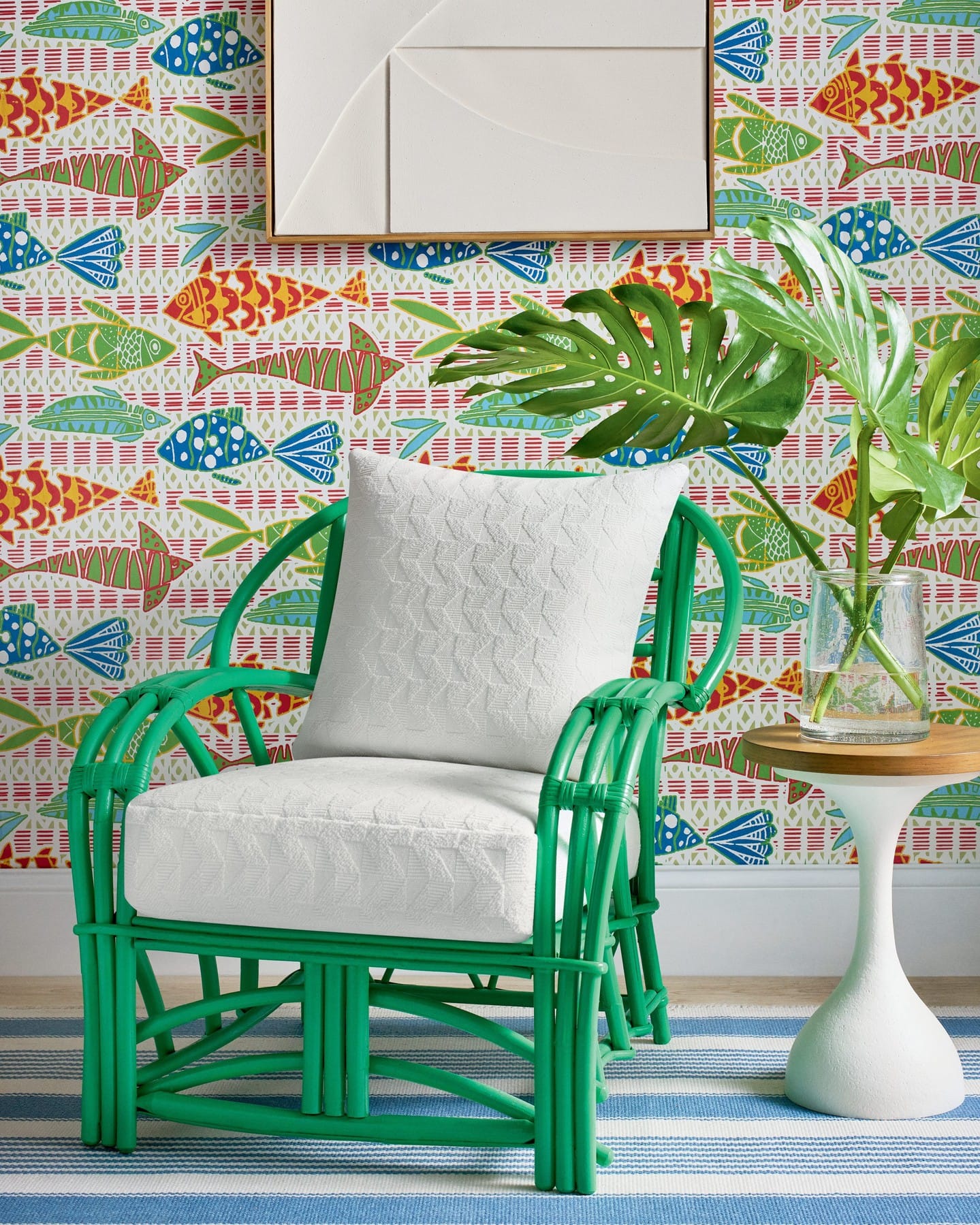 Leaf-print fabric plant pot cover