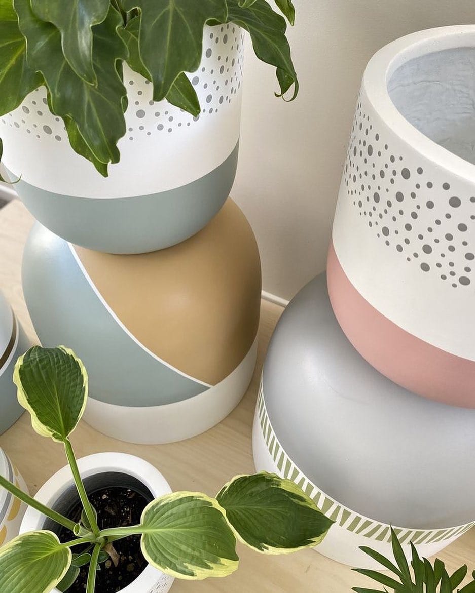 pots with polka dots and stripes