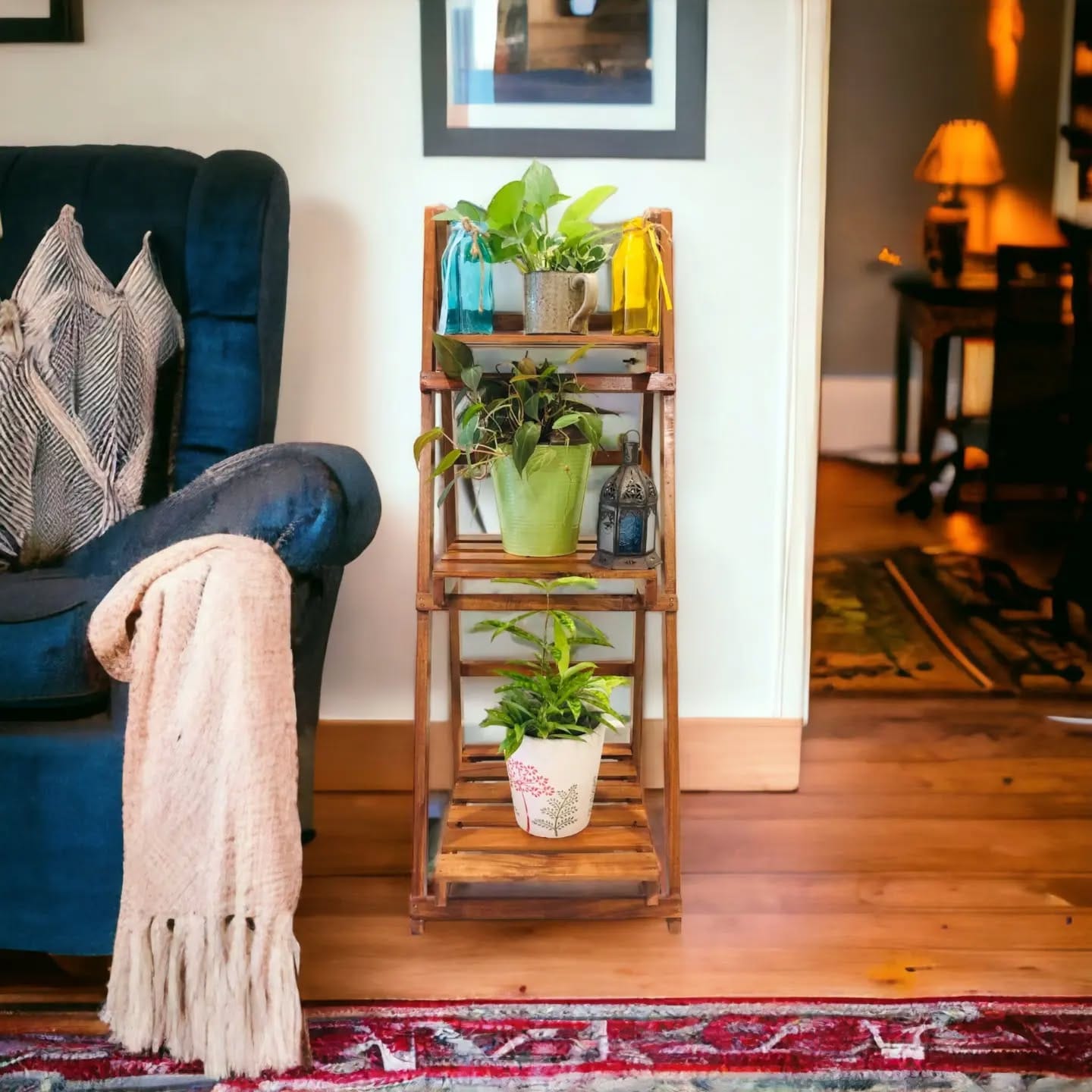 antique ladder with potted plants
