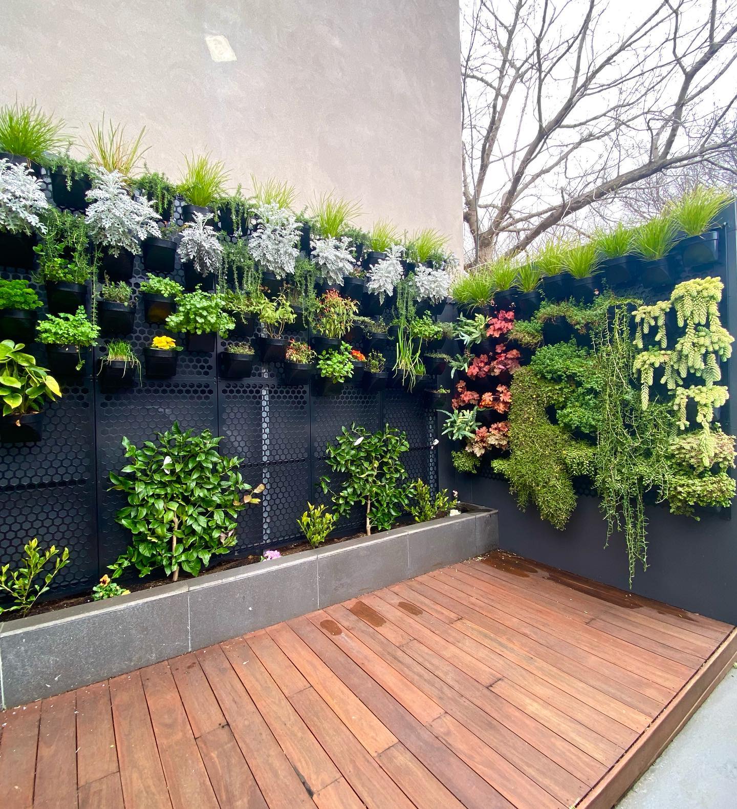 rainwater-fed tiered planters