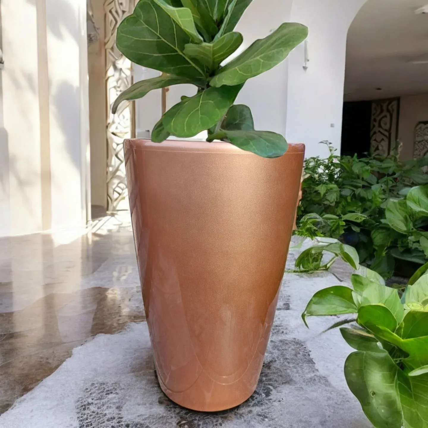 gold to white ombre planters with orchids