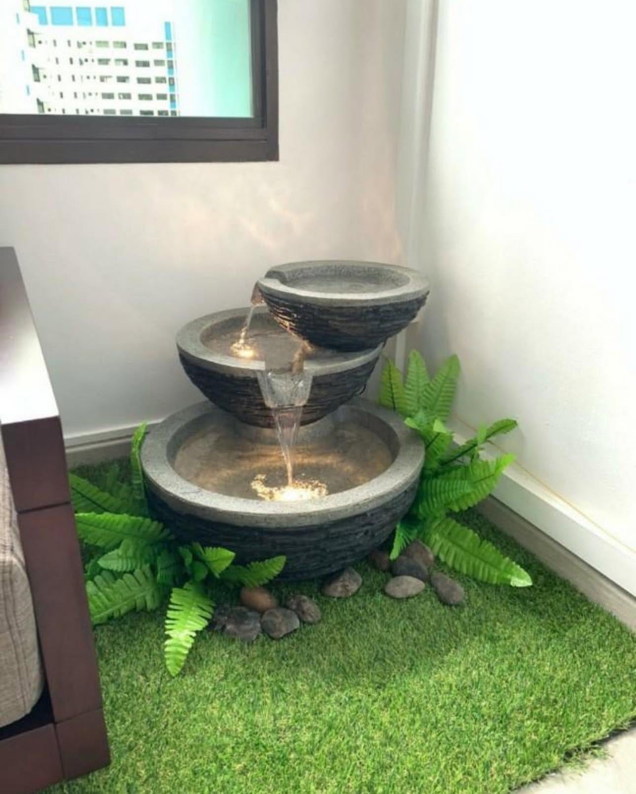 miniature fountain on balcony