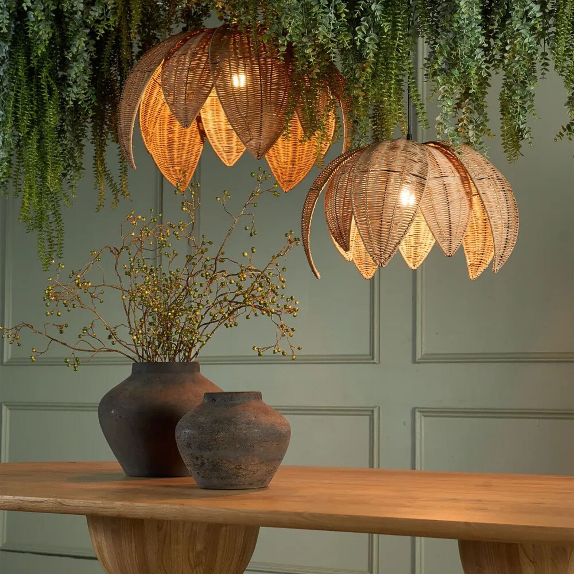 pendant light over hanging ivy